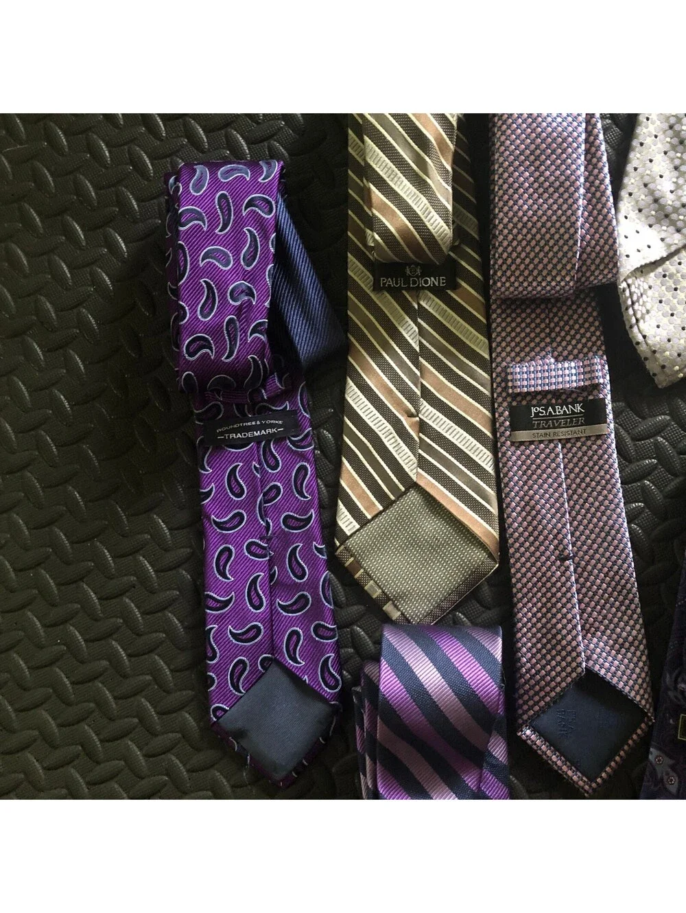 Set of 13 Men's Patterned Silk Ties in Purple, Pink, Blue, and Gold Tones